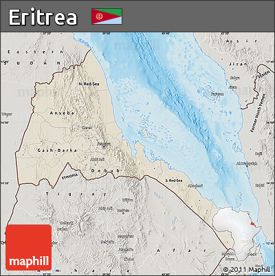 Shaded Relief Map of Eritrea, semi-desaturated, land only