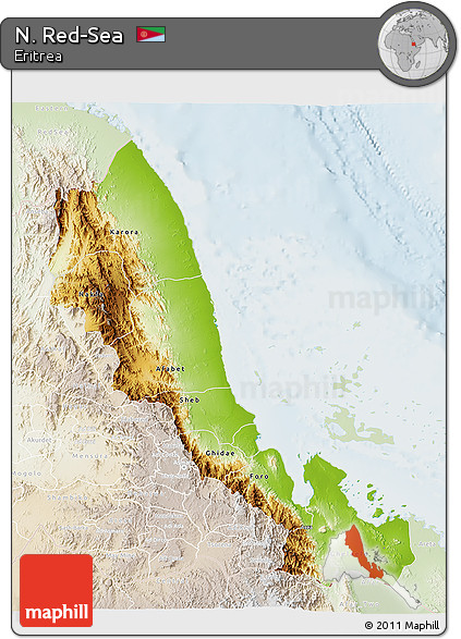 Physical 3D Map of N. Red-Sea, lighten