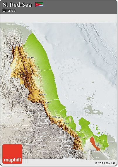 Physical 3D Map of N. Red-Sea, lighten, semi-desaturated