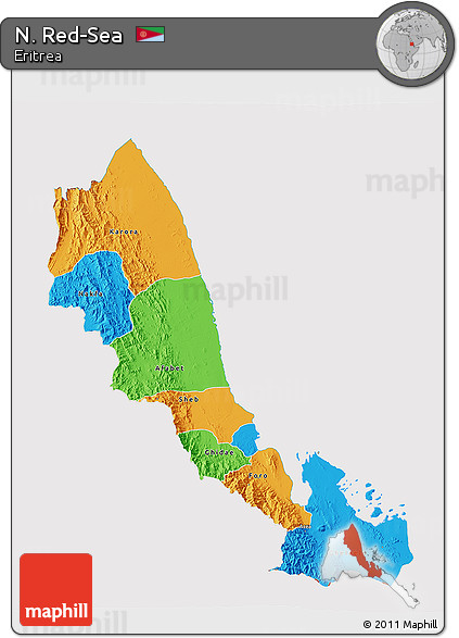 Political 3D Map of N. Red-Sea, cropped outside