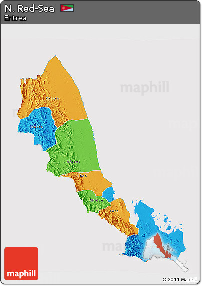 Political 3D Map of N. Red-Sea, cropped outside