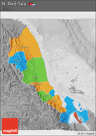 Political 3D Map of N. Red-Sea, desaturated