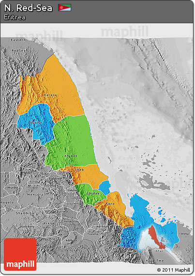 Political 3D Map of N. Red-Sea, desaturated