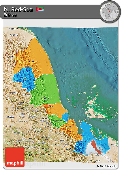 Political 3D Map of N. Red-Sea, satellite outside