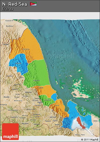 Political 3D Map of N. Red-Sea, satellite outside