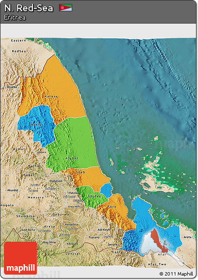 Political 3D Map of N. Red-Sea, satellite outside