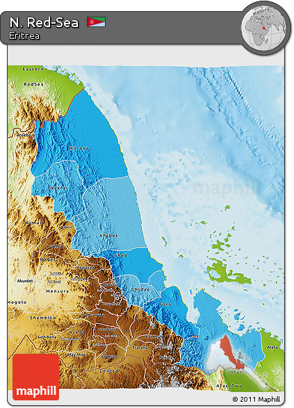 Political Shades 3D Map of N. Red-Sea, physical outside