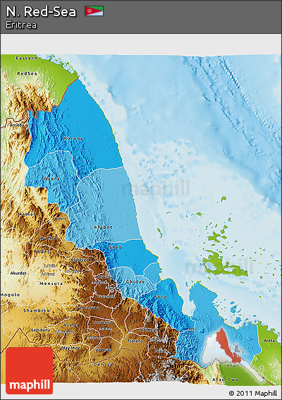 Political Shades 3D Map of N. Red-Sea, physical outside
