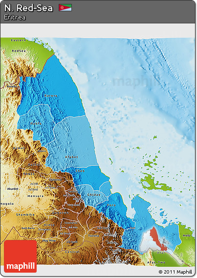 Political Shades 3D Map of N. Red-Sea, physical outside