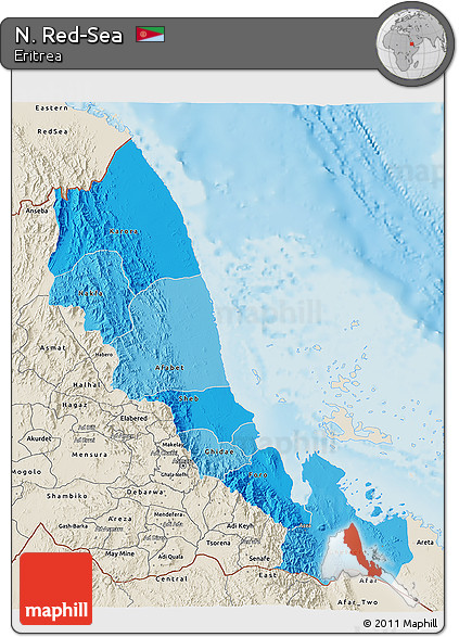 Political Shades 3D Map of N. Red-Sea, shaded relief outside