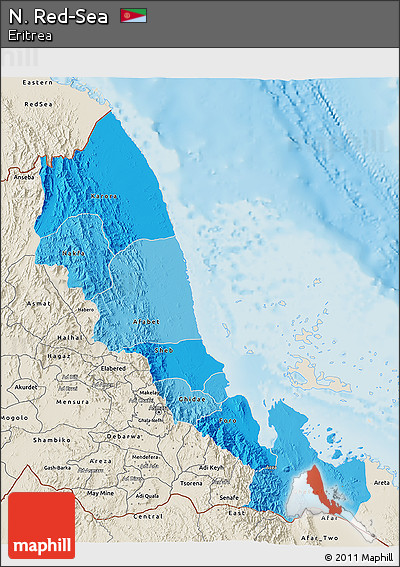 Political Shades 3D Map of N. Red-Sea, shaded relief outside
