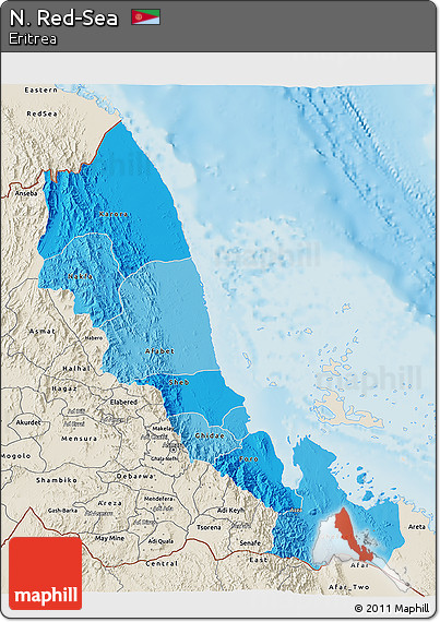 Political Shades 3D Map of N. Red-Sea, shaded relief outside