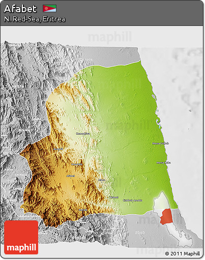 Physical 3D Map of Afabet, lighten, desaturated