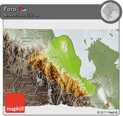 Physical 3D Map of Foro, semi-desaturated