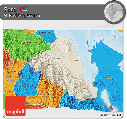 Shaded Relief 3D Map of Foro, political outside