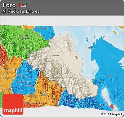 Shaded Relief 3D Map of Foro, political outside