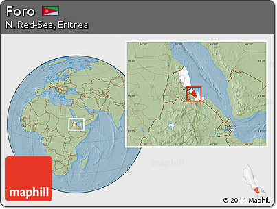 Savanna Style Location Map of Foro, highlighted parent region, within the entire country, hill shading