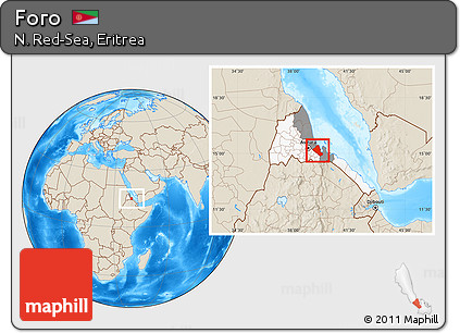 Shaded Relief Location Map of Foro, highlighted country, highlighted parent region, within the entire country