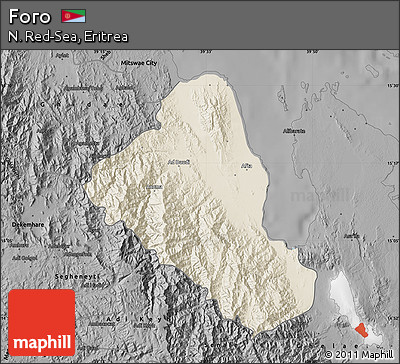 Shaded Relief Map of Foro, darken, desaturated
