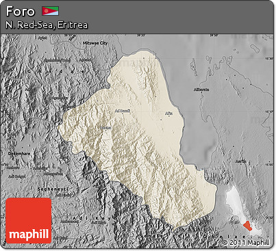 Shaded Relief Map of Foro, darken, desaturated