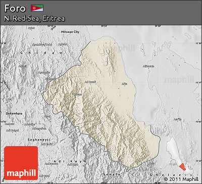 Shaded Relief Map of Foro, desaturated
