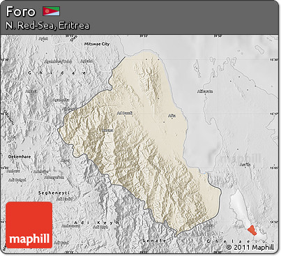 Shaded Relief Map of Foro, desaturated