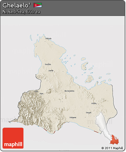 Shaded Relief 3D Map of Ghelaelo', cropped outside