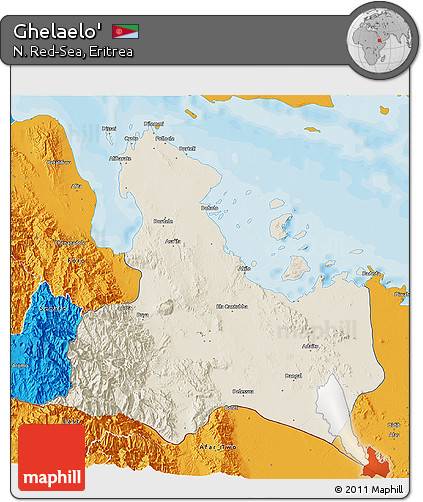 Shaded Relief 3D Map of Ghelaelo', political outside