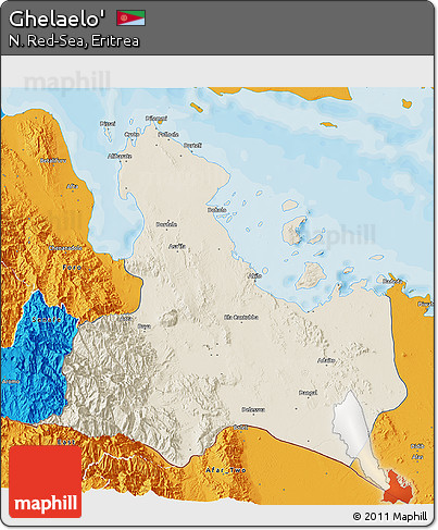 Shaded Relief 3D Map of Ghelaelo', political outside