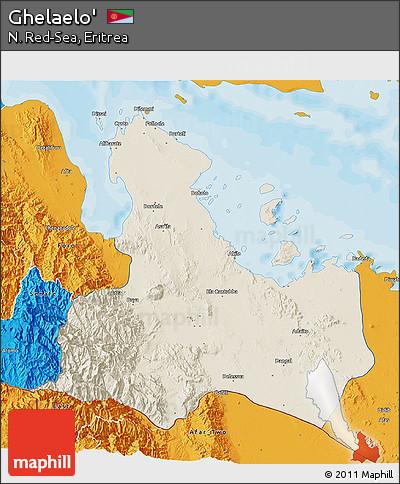 Shaded Relief 3D Map of Ghelaelo', political outside