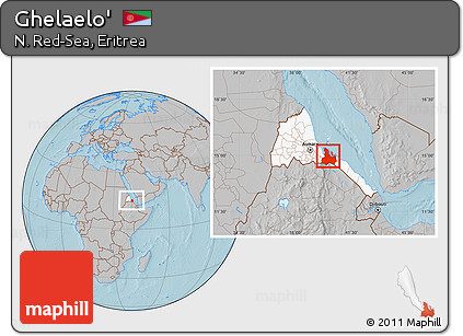 Gray Location Map of Ghelaelo', highlighted country, within the entire country, hill shading