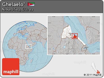 Gray Location Map of Ghelaelo', highlighted country, within the entire country, hill shading