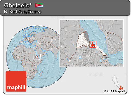 Gray Location Map of Ghelaelo', highlighted country, highlighted parent region, within the entire country, hill shading
