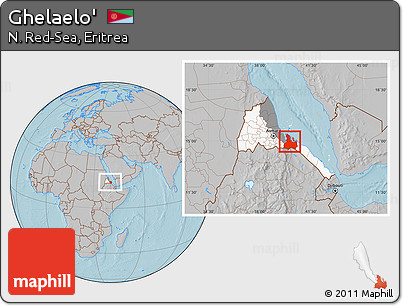 Gray Location Map of Ghelaelo', highlighted country, highlighted parent region, within the entire country, hill shading