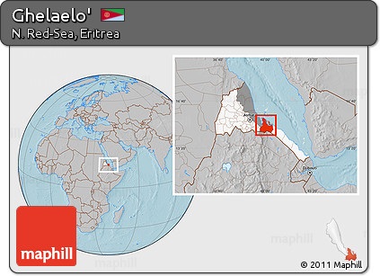 Gray Location Map of Ghelaelo', highlighted country, highlighted parent region, hill shading