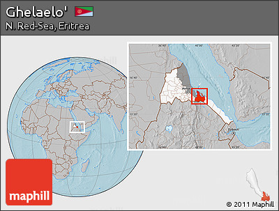 Gray Location Map of Ghelaelo', highlighted country, highlighted parent region, hill shading