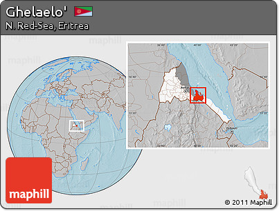 Gray Location Map of Ghelaelo', highlighted country, highlighted parent region, hill shading