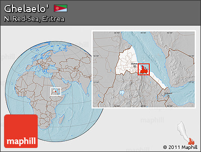 Gray Location Map of Ghelaelo', highlighted country, hill shading