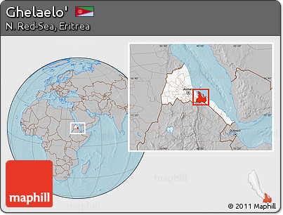 Gray Location Map of Ghelaelo', highlighted country, hill shading