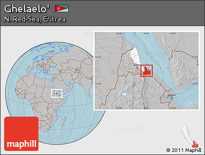 Gray Location Map of Ghelaelo', highlighted parent region, hill shading