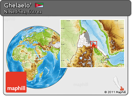 Physical Location Map of Ghelaelo', highlighted country, highlighted parent region, within the entire country