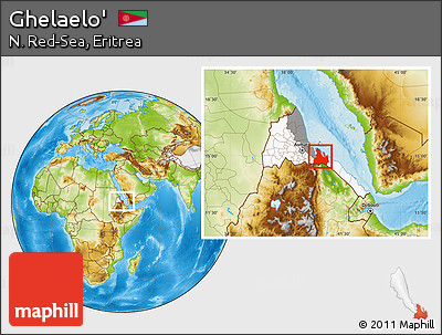 Physical Location Map of Ghelaelo', highlighted country, highlighted parent region, within the entire country