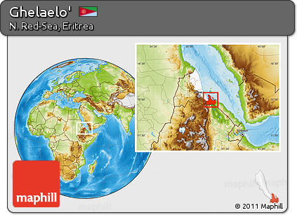 Physical Location Map of Ghelaelo', highlighted parent region, within the entire country