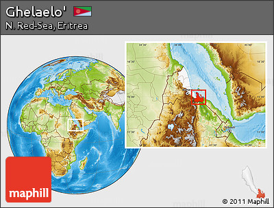 Physical Location Map of Ghelaelo', highlighted parent region, within the entire country