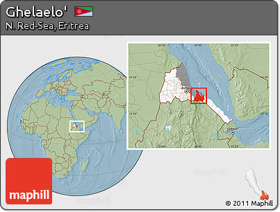 Savanna Style Location Map of Ghelaelo', highlighted country, highlighted parent region, hill shading