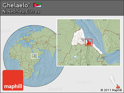 Savanna Style Location Map of Ghelaelo', highlighted country, hill shading