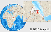 Shaded Relief Location Map of Ghelaelo', highlighted country, within the entire country