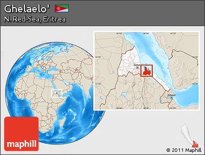 Shaded Relief Location Map of Ghelaelo', highlighted country