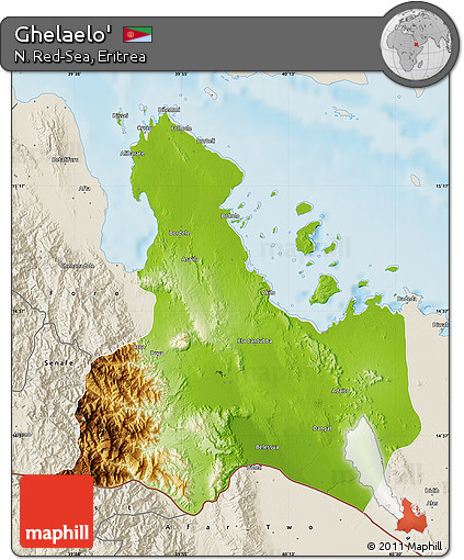 Physical Map of Ghelaelo', shaded relief outside