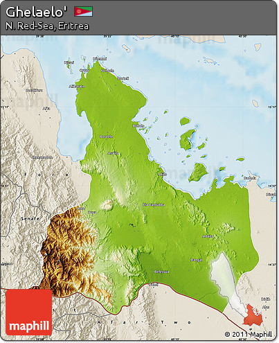 Physical Map of Ghelaelo', shaded relief outside